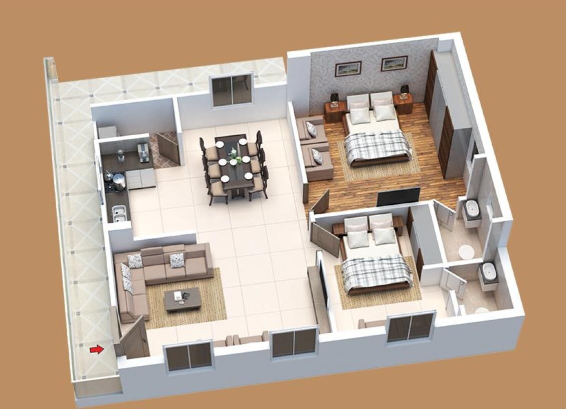 Floor plan of 2 BHK 1341 Sq. Ft. Apartment in Castello Homes Casa, Hyderabad