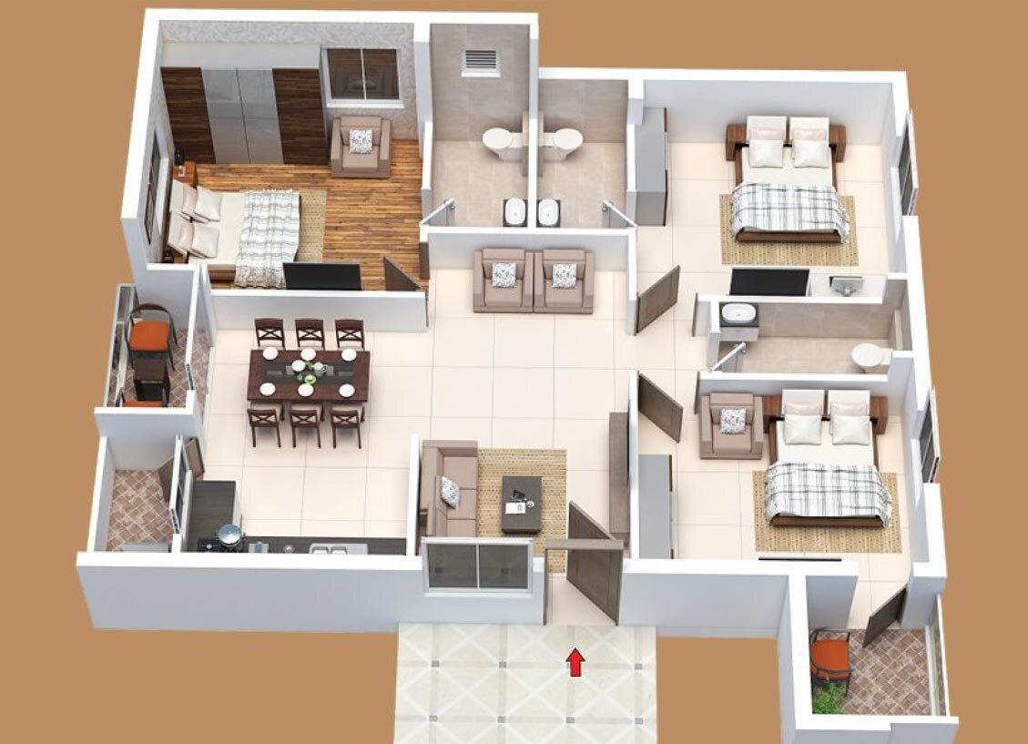 Floor plan of 3 BHK 1602 Sq. Ft. Apartment in Castello Homes Casa, Hyderabad