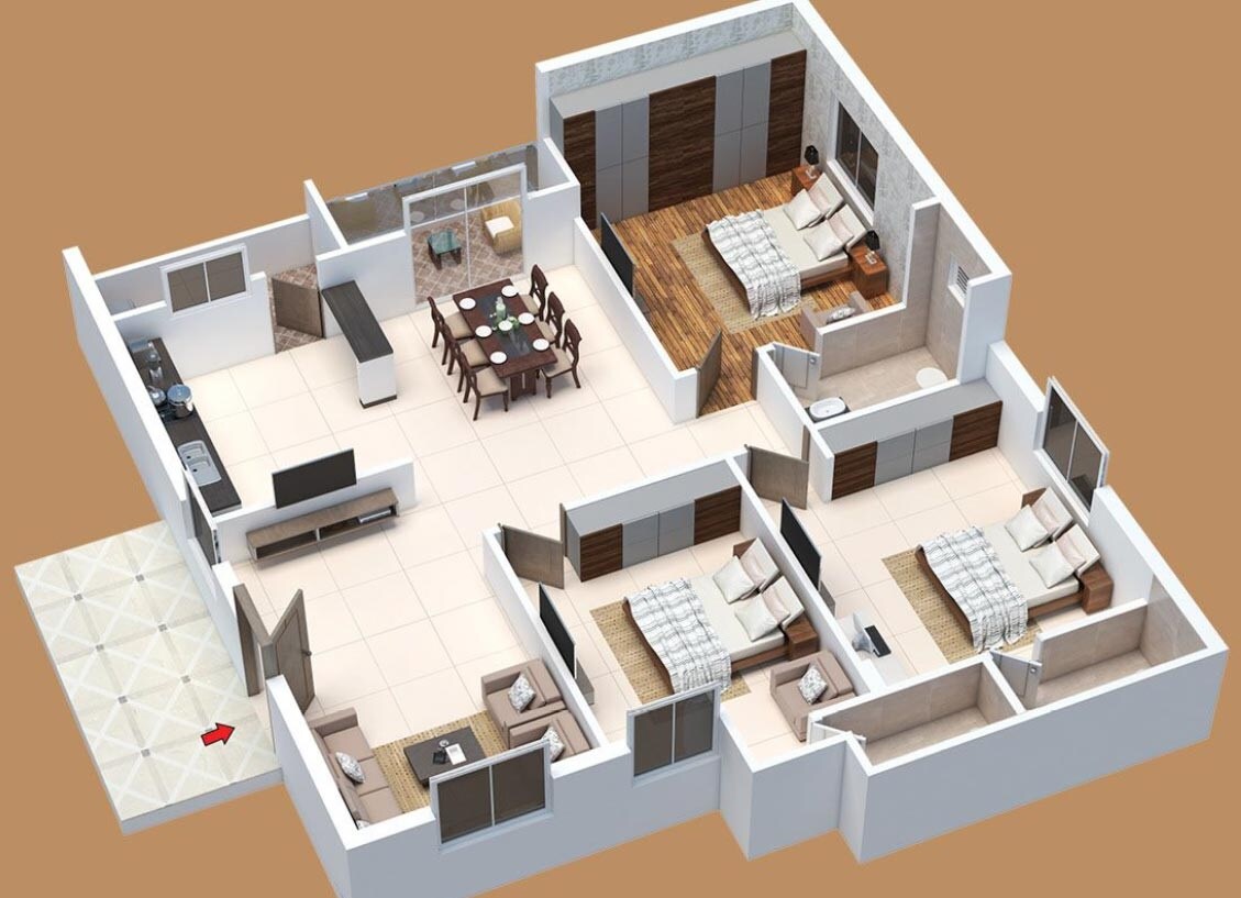 Floor plan of 3 BHK 1917 Sq. Ft. Apartment in Castello Homes Casa, Hyderabad