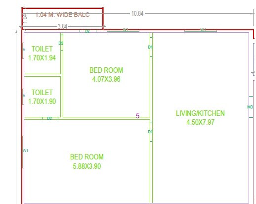 Floor plan of 2 BHK 1505 Sq. Ft. Apartment in CH Ramarao Nivas, Hyderabad