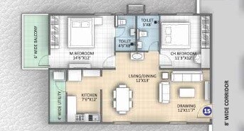 Floor plan of 2 BHK 1367 Sq. Ft. Apartment in Cluster Chidhvilasam, Hyderabad