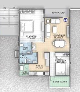 Floor plan of 2 BHK 1715 Sq. Ft. Apartment in Cluster Chidhvilasam, Hyderabad