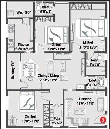 3 BHK 1612 Sq. Ft. Apartment
