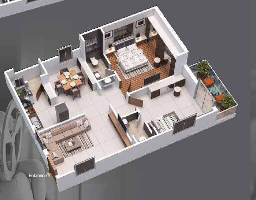 Floor plan of 2 BHK 1164 Sq. Ft. Apartment in Confident Pride, Hyderabad