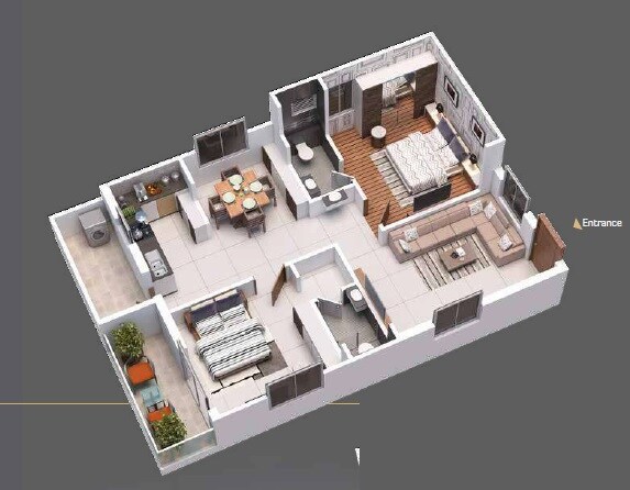 Floor plan of 2 BHK 1207 Sq. Ft. Apartment in Confident Pride, Hyderabad