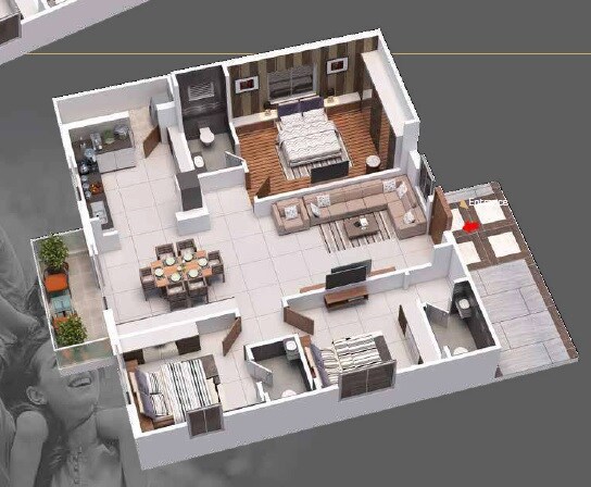Floor plan of 3 BHK 1540 Sq. Ft. Apartment in Confident Pride, Hyderabad