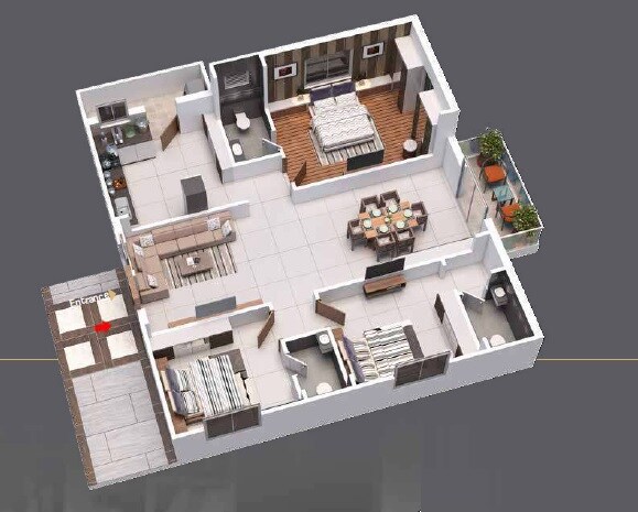 Floor plan of 3 BHK 1631 Sq. Ft. Apartment in Confident Pride, Hyderabad