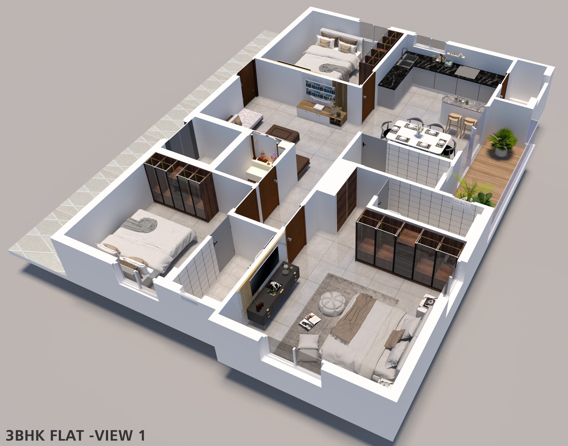Floor plan of 3 BHK 1617 Sq. Ft. Apartment in Continental Platinum Nest, Hyderabad
