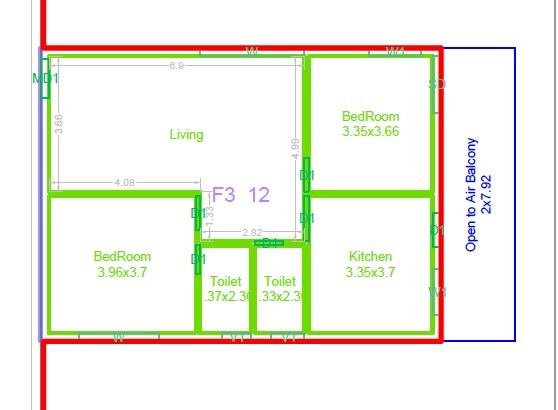 Floor plan of 2 BHK 1449 Sq. Ft. Apartment in Cozy Ekathva, Hyderabad