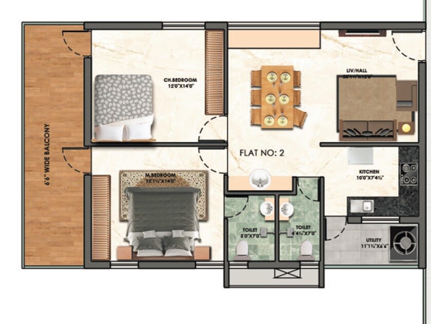 2 BHK 1450 Sq. Ft. Apartment