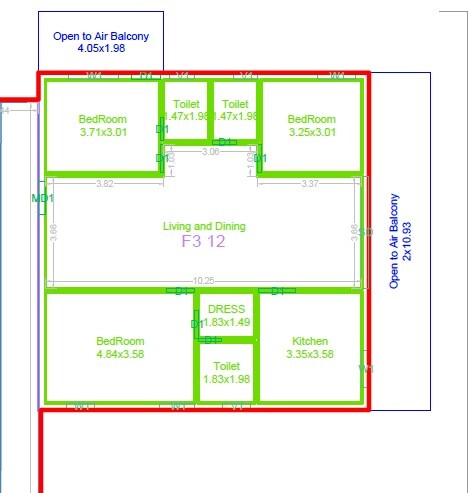 Floor plan of 3 BHK 2149 Sq. Ft. Apartment in Cozy Ekathva, Hyderabad