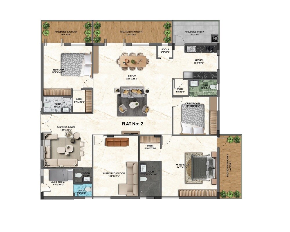 Floor plan of 4 BHK 3600 Sq. Ft. Apartment in Cozy Essence Elysium, Hyderabad