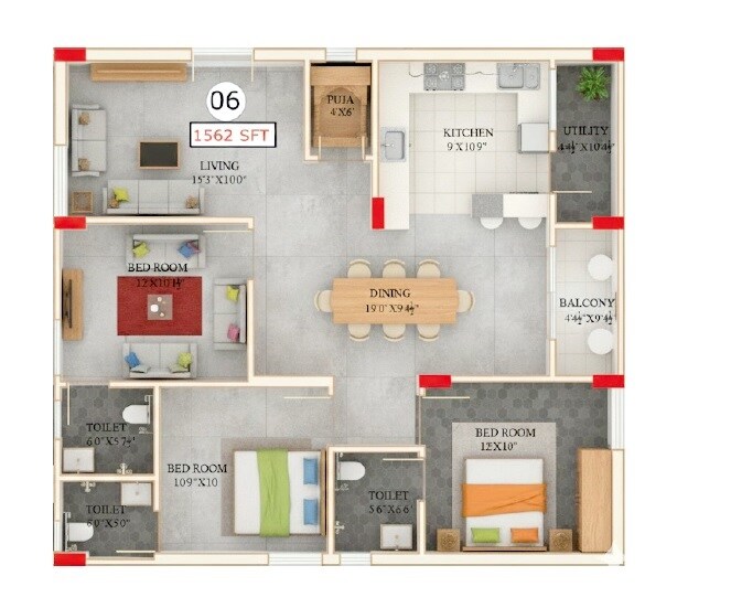 3 BHK 1562 Sq. Ft. Apartment