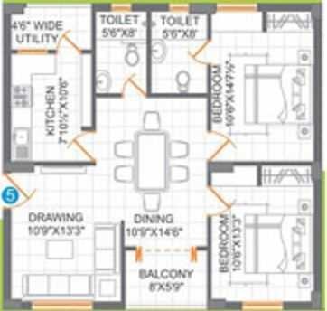 2 BHK 1105 Sq. Ft. Apartment in CPR Southend