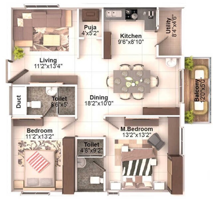 Other, crown-whistling-woods 2 Bedroom 1295 Sq.Ft. Apartment In Kokapet Hyderabad 9349349
