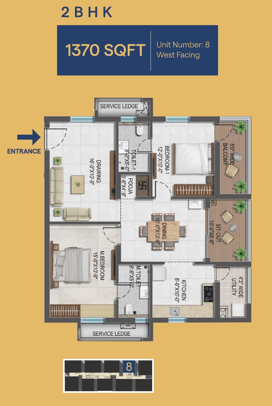 2 BHK 1370 Sq. Ft. Apartment in CSK Skyscape