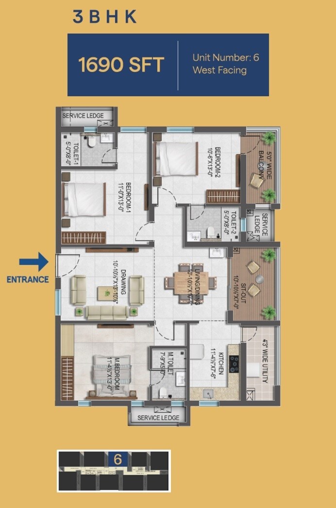 3 BHK 1690 Sq. Ft. Apartment