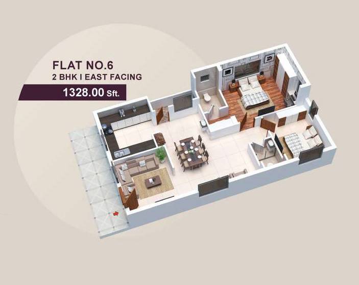 2 BHK 1328 Sq. Ft. Apartment