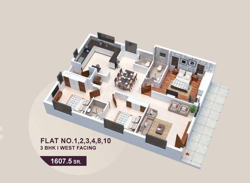 3 BHK 1607 Sq. Ft. Apartment