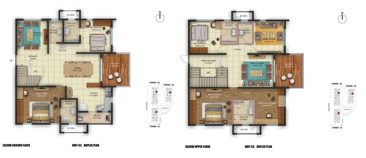 Floor plan of 4 BHK 3030 Sq. Ft. Apartment in Cyber City Oriana, Hyderabad