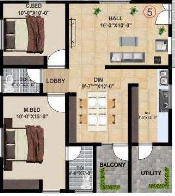 2 BHK 1035 Sq. Ft. Apartment in Cyber Homes Lake Vision