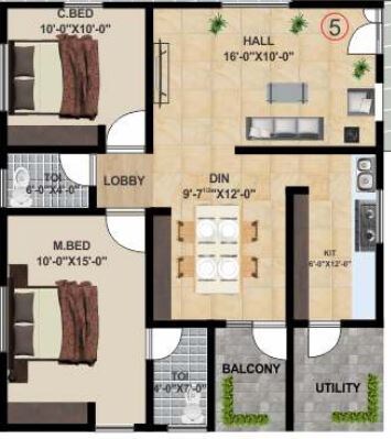 2 BHK 1035 Sq. Ft. Apartment