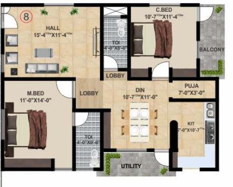 2 BHK 1145 Sq. Ft. Apartment