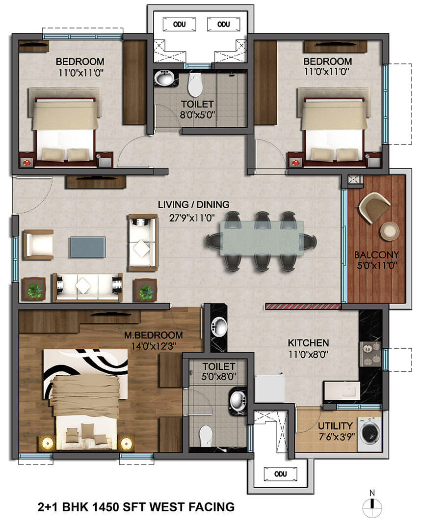  2 BHK Apartment at Cybercity Marina Skies, Hi Tech City – for Rent