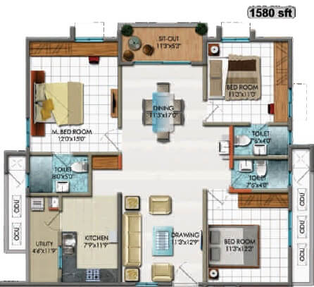 Other, cybercity-rainbow-vistas 3 Bedroom 1580 Sq.Ft. Apartment In Hi Tech City Hyderabad 9448768