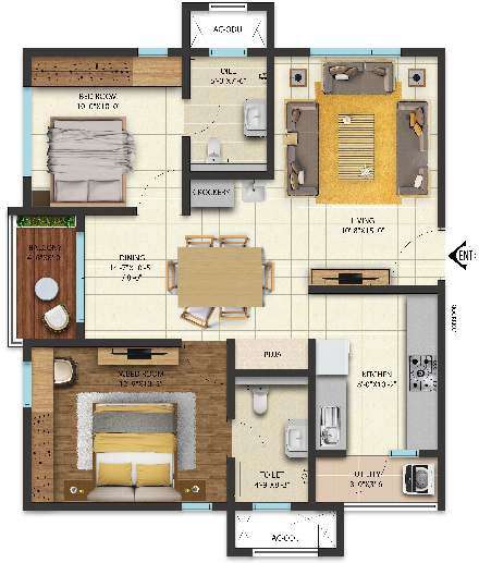 2 BHK 1075 Sq. Ft. Apartment in Cybercity West Brook