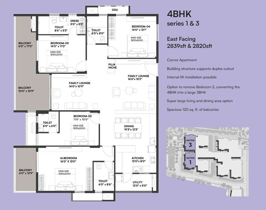 Floor plan of 4 BHK 2839 Sq. Ft. Apartment in Dev Signature One, Hyderabad