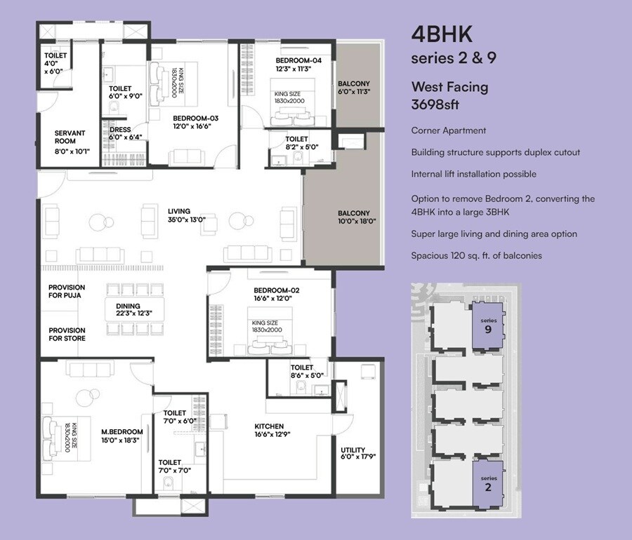 Floor plan of 4 BHK 3698 Sq. Ft. Apartment in Dev Signature One, Hyderabad