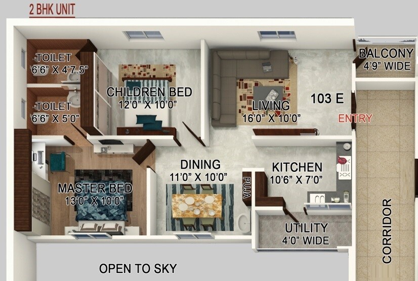 Floor plan of 2 BHK 1060 Sq. Ft. Apartment in Devarakonda Srinivasam, Hyderabad