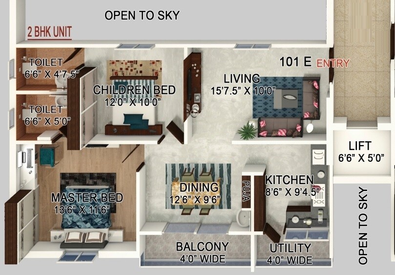 Floor plan of 2 BHK 1100 Sq. Ft. Apartment in Devarakonda Srinivasam, Hyderabad