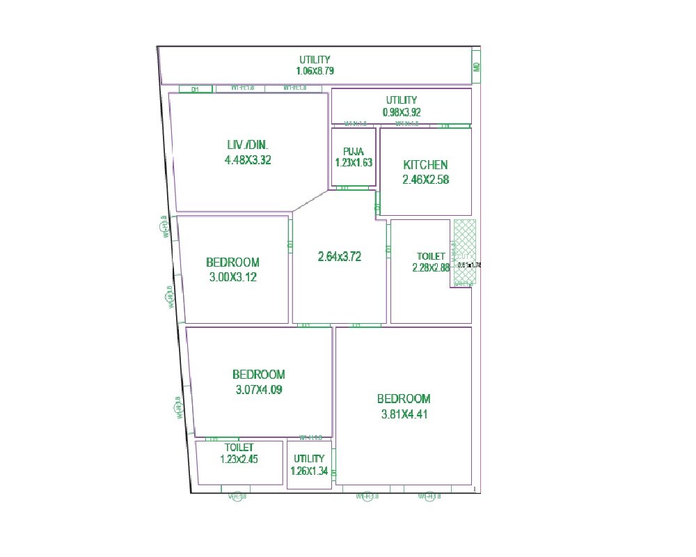 Floor plan of 3 BHK 1803 Sq. Ft. Apartment in Dhanashree Serene Park, Hyderabad
