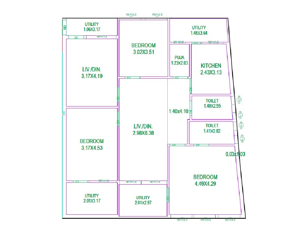 Floor plan of 3 BHK 1848 Sq. Ft. Apartment in Dhanashree Serene Park, Hyderabad
