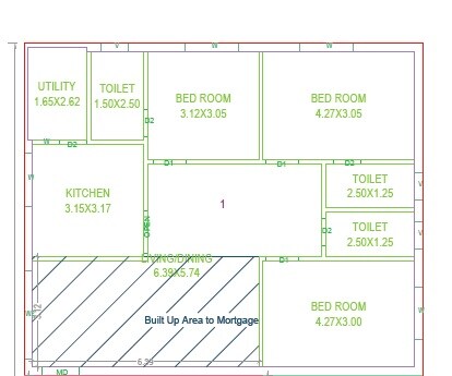 Floor plan of 3 BHK Apartment - 1500 sq. ft. in Dhanush GVS Nilayam, Hyderabad