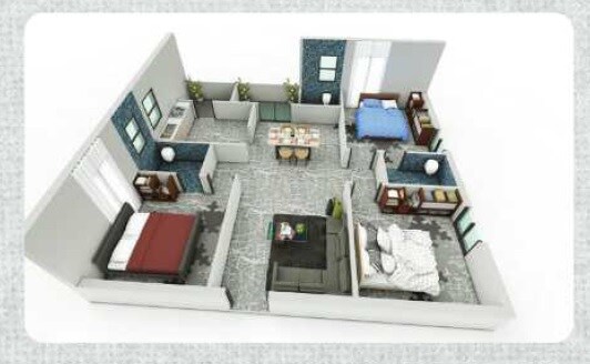 Floor plan of 3 BHK 1500 Sq. Ft. Apartment in Dhanvee Silver Wood Avenue, Hyderabad