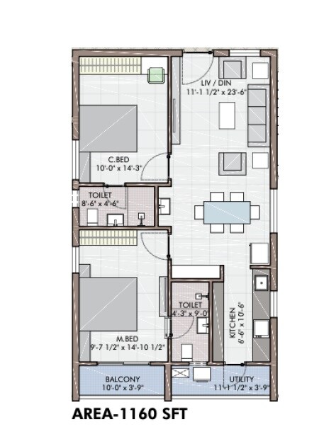 2 BHK 1160 Sq. Ft. Apartment