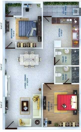 2 BHK 1170 Sq. Ft. Apartment