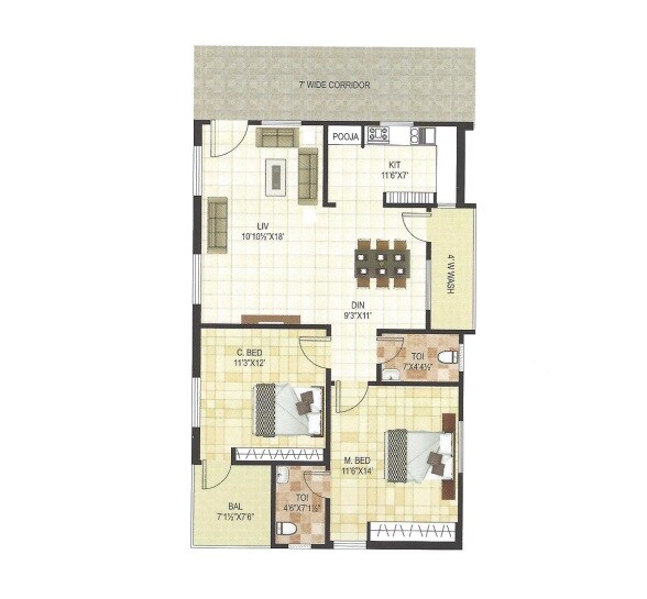 Floor plan of 2 BHK 1163 Sq. Ft. Apartment in Divine Allura, Hyderabad