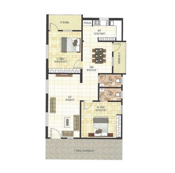 Floor plan of 2 BHK 1192 Sq. Ft. Apartment in Divine Allura, Hyderabad