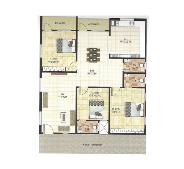 Floor plan of 3 BHK 1722 Sq. Ft. Apartment in Divine Allura, Hyderabad