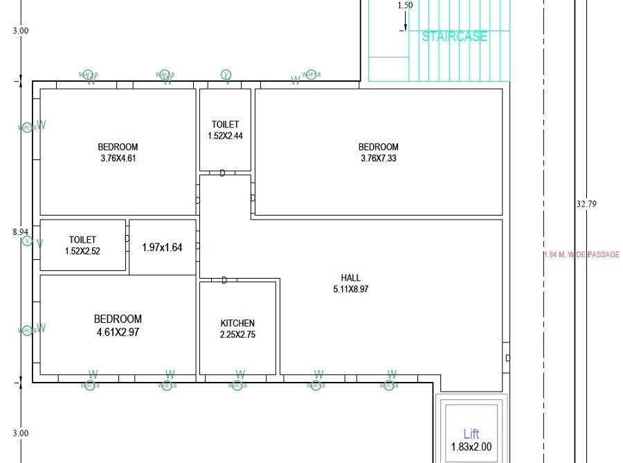 Floor plan of 3 BHK 1429 Sq. Ft. Apartment in DMR Vraj Niketan, Hyderabad