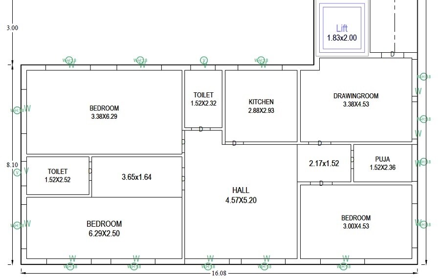 Floor plan of 3 BHK 1764 Sq. Ft. Apartment in DMR Vraj Niketan, Hyderabad
