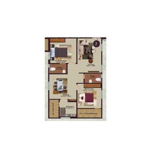 Floor plan of 2 BHK 817 Sq. Ft. Apartment in DNR Ashoka Hill Park, Hyderabad
