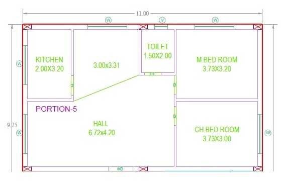 Floor plan of 2 BHK 1100 Sq. Ft. Apartment in Domain Silver Crysta, Hyderabad