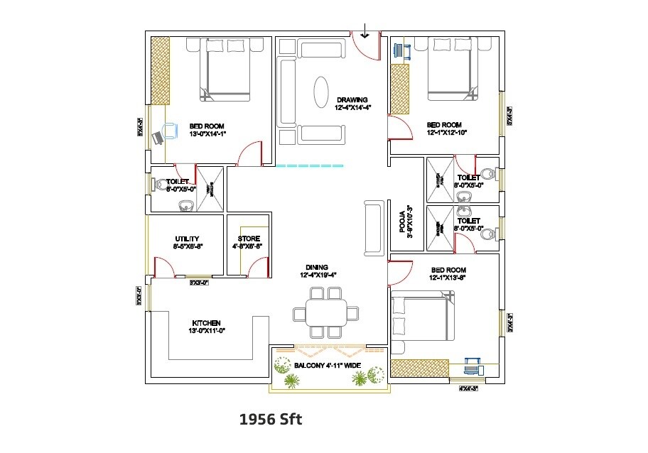 3 BHK 1956 Sq. Ft. Apartment