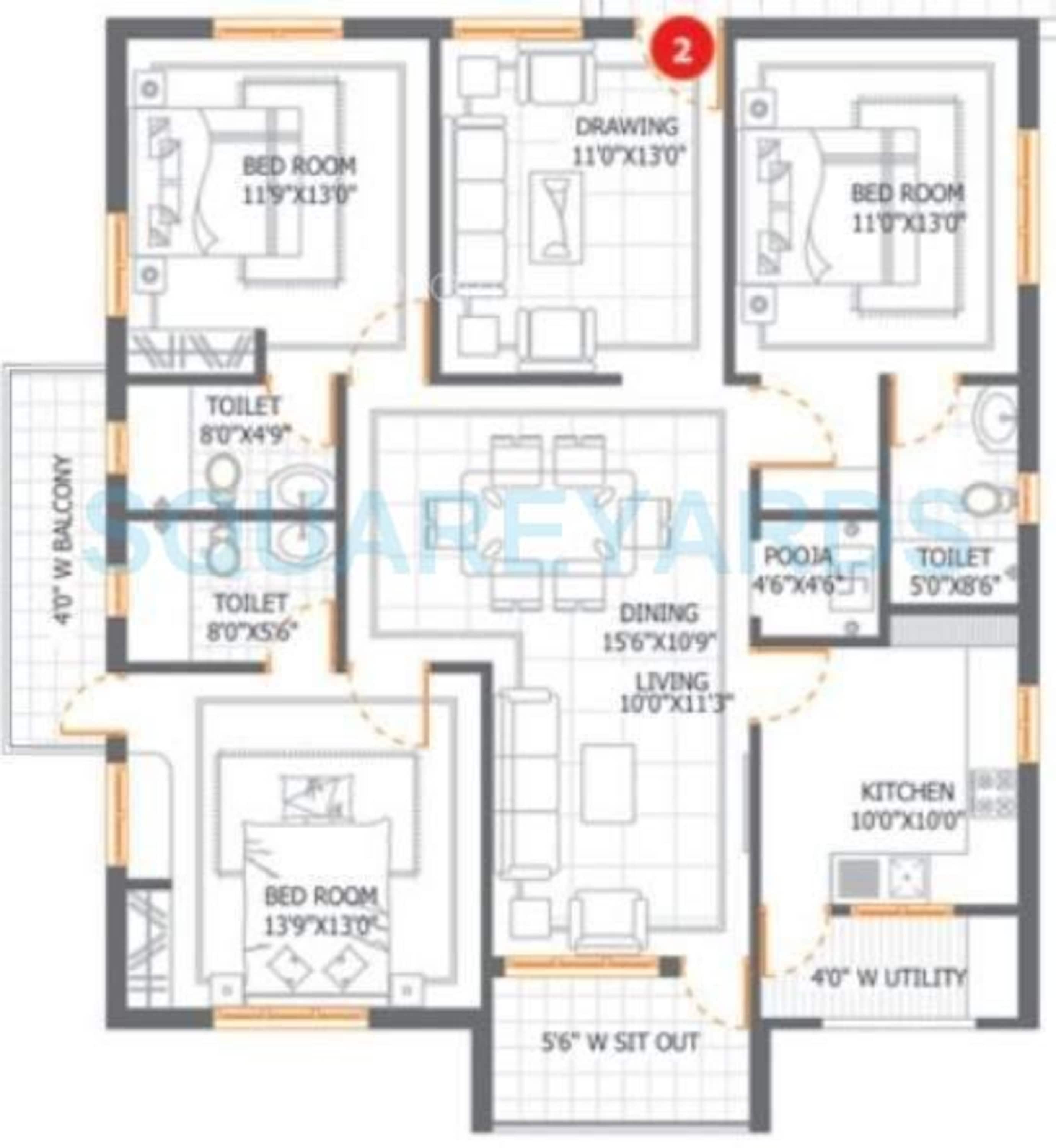 dsr infrastructures aditya dsr lake side apartment 3bhk 1870sqft1