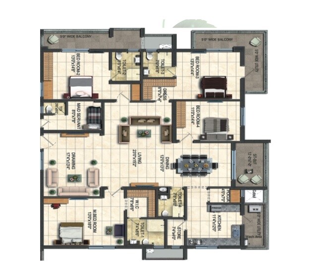 Floor plan of 4 BHK 3500 Sq. Ft. Apartment in DSR Reganti, Hyderabad